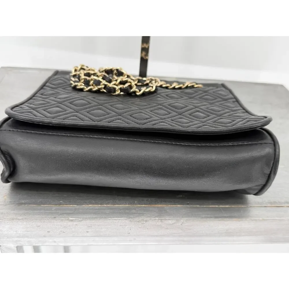 Tory Burch Fleming Small Convertible Shoulder Bag Black Quilted Leather Chain